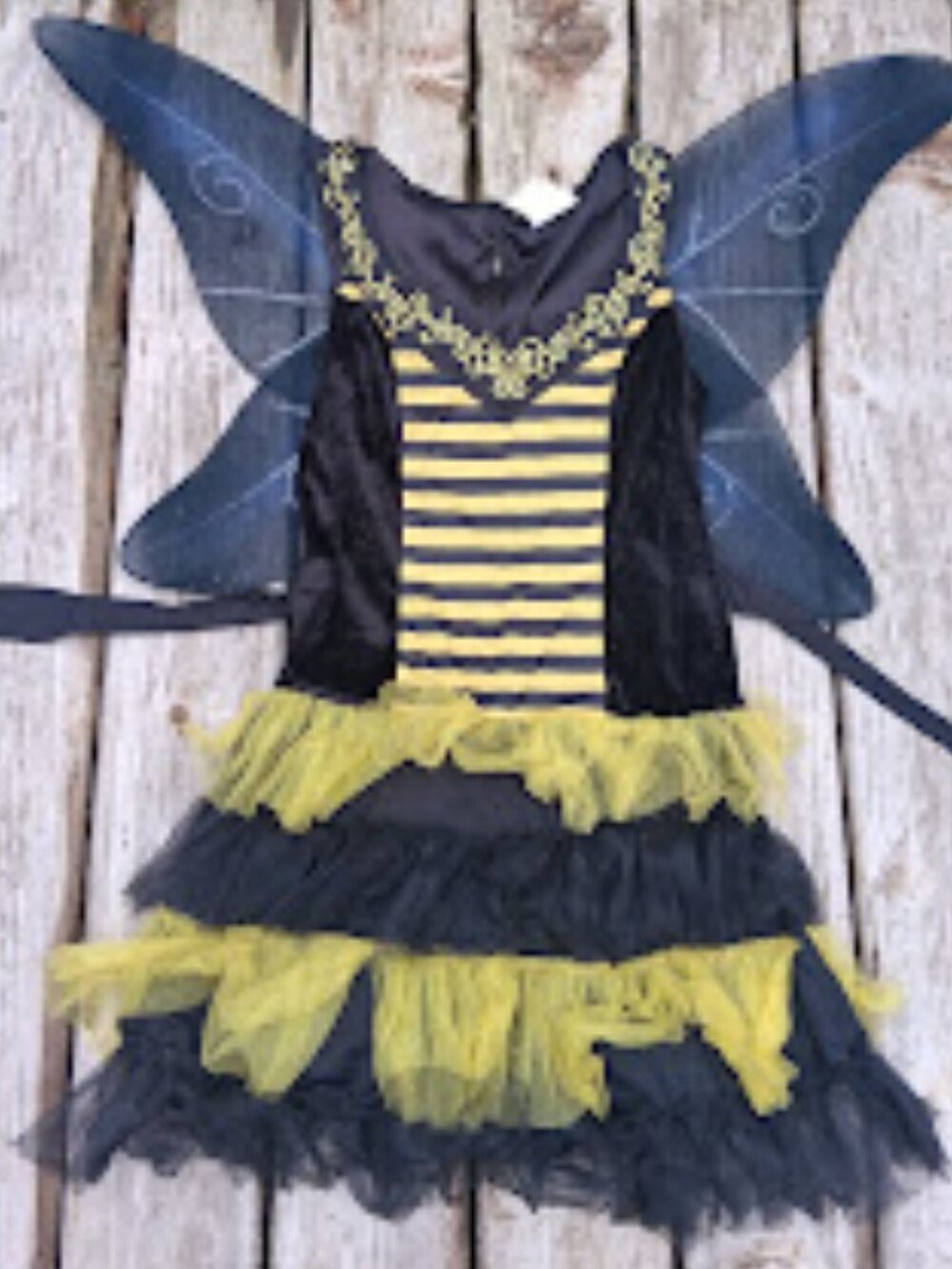 Bumble Bee Costume Girls Size 4-6 With Black Wings
